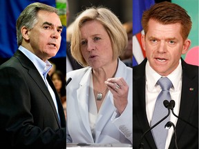 From left to right; Premier Jim Prentice, NDP Leader Rachel Notley and Wildrose Leader Brian Jean