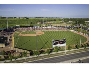 An aerial view of Seaman Stadium in Okotoks.