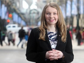 Amber Ruddy, senior policy analyst for the Canadian Federation of Independent Business, on Stephen Avenue on Monday, Feb. 23, 2015.