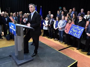 Alberta Premier Jim Prentice calls a provincial election at Crestwood Hall in Edmonton on Apr. 7, 2015.