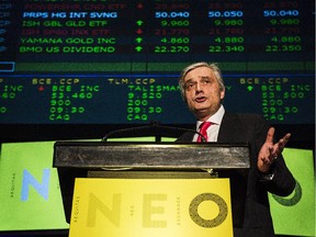 President and CEO Jos Schmitt speaks during the launch of the Aeguitas NEO Exchange, a new Canadian stock exchange, in Toronto on March 27, 2015.