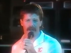 From back in the day when team members cut a record of their version of a team anthem after winning. This is a screen shot from the 1989 Calgary Flames - Red Hot
