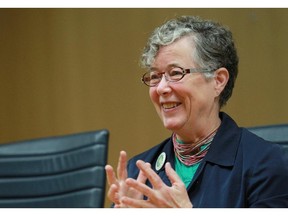 Janet Keeping, leader of the Alberta Green Party, talks with the Calgary Herald editorial board on Tuesday, April 14, 2015. (Gavin Young/Calgary Herald)