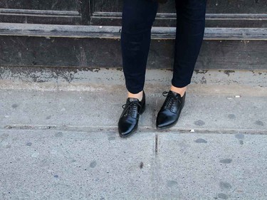 Black loafers are stylish and comfortable.