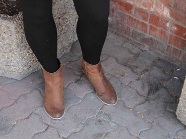 Ankle booties always look great. They can also be paired with a dress or skinny pants.