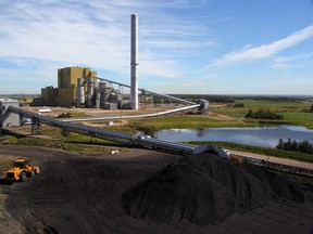 Coal moving equipment at the Keephills 3 power plant at Wabamun, west of  Edmonton