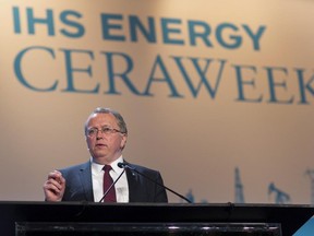 Eldar Saetre, chief executive officer of Statoil ASA, speaks during the 2015 IHS CERAWeek conference in Houston, Texas, U.S., on April 21, 2015.
