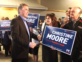 Premier Jim Prentice greeted supporters as he made a campaign stop April 15, 2015, at Festival Hall in Red Deer, where he spoke about austerity measures he plans on implementing if his government is reelected.