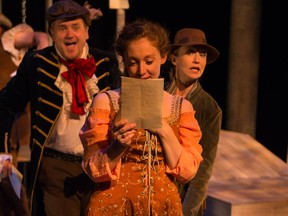 Myla Southward, Mattie Overall and Julie Orton in The Shakespeare Company production of As You Like It in Calgary, in May, 2015.