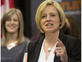 NDP Leader Rachel Notley addresses supporters at a rally at Hotel Arts in Calgary, on April 24, 2015.