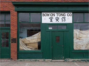 Pieces of history are quickly disappearing in Chinatown, in Lethbridge, Alberta. The small district in the downtown at the beginning of the 20th century had a population of around 100, now the buildings are in need of major repairs, including the Bow On Tong Co. Calgary Herald photo by David Rossiter