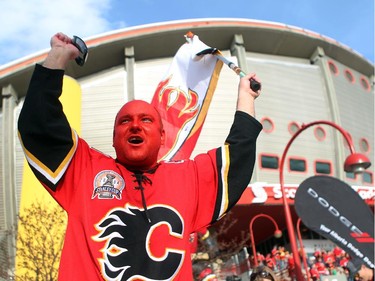 Longtime hockey fan Nigel Green broke out his 2004 costume and painted his face as he got geared up for Game 4 of the playoffs between the Calgary Flames and the Vancouver Canucks at the Scotiabank Saddledome on April 21, 2015.