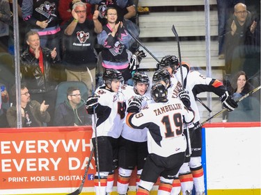 The Calgary Hitmen, seen cheering a goal in Game 7 on Monday, were in celebration mode after eliminating the Kootenay Ice, but that's quickly turned to preparation for rival Medicine Hat.