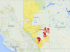 TheÂ fire advisories (yellow) and bans (red) across the province on April 13, 2015.