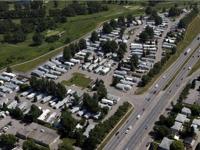 FILE PHOTO: April, 2015. Aerial view of the Midfield Mobile Home Park in Calgary's northeast.