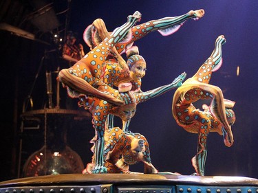 Cirque du Soleil contortionperformers presented Kurios Cabinet of Curiosities during their dress rehearsal night at the Calgary Stampede grounds on April 8, 2015.