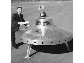 The unveiling of the UFO Landing Pad in St. Albert, Alta., in 1967. The landing pad was a Centennial project.