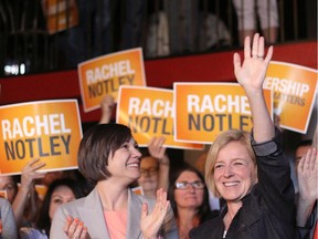 Leader of the NDP Rachel Notley talks to supporters at the Savoury Milagona Dance Cafe in Lethbridge on April 30, 2015.