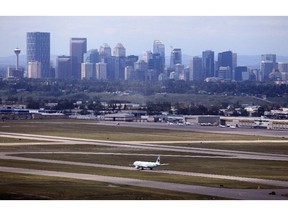 The view of downtown Calgary from the NAV Canada traffic control tower at the Calgary International Airport, in Calgary.