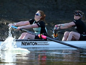 Calgary's Ashton Brown, left, and Cambridge teammate Hannah Evans train earlier this week.