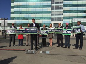 Wildrose leader Brian Jean announcing his party's intent to provide free hospital parking for two hours, if elected.