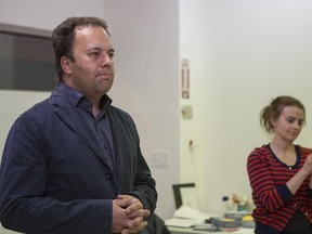 PC candidate Jonathan Denis gives his concession speech at his headquarters in Calgary, on May 5, 2015.