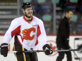 Calgary Flames Lance Bouma during Flames practice at the Scotiabank Saddledome in Calgary on May 7, 2015.