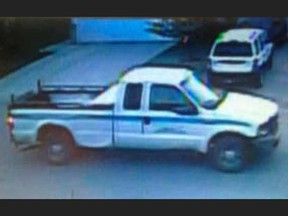 Calgary police released this surveillance camera image of a truck they suspect may be connected to a burglary and a break and enter in the city's southwest.