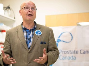 Rocco Rossi, CEO of Prostate Cancer Canada, talks at the announcement of new funding for leading-edge research into the prognosis of prostate cancer during a news conference on May 27, 2015