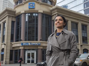 Neetu Sidhu, manager of Alberta BoostR, on Stephen Avenue outside the ATB Financial offices.