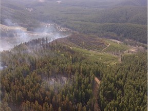 An aerial view of an out-of-control fire in the Municipal District of Bighorn on May 25, 2015.