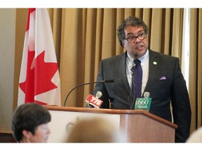 Mayor Naheed Nenshi spoke to the Canadian Club members at the Ranchmen's Club on May 20, 2015. (Colleen De Neve/Calgary Herald)