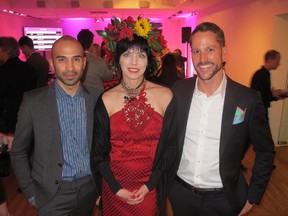 Cal 0515 Cinco 3  Pictured at Cinco2015 fundraiser held in support of  Contemporary Calgary are event co-chairs Arif Hirani (left) and Derek Macdonald with Contemporary Calgary managing director Erin O'Connor.