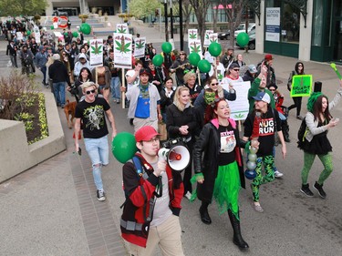 Calgarians take part in the annual Global Marijuana March along Stephen Avenue Mall on Saturday May 2, 2015.