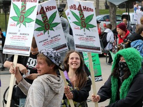 Calgarians take part in the annual Global Marijuana March and Rally at City Hall and along Stephen Avenue Mall on Saturday May 2, 2015.