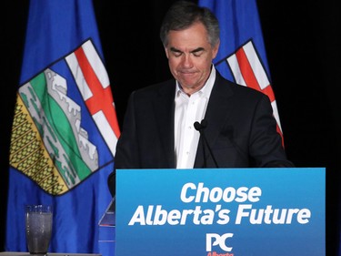 PC leader Jim Prentice speaks at his campaign headquarters in downtown Calgary after his party was decimated in the 2015 Alberta election Tuesday May 5, 2015.