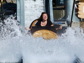 Splashing down at Calaway Park's new Timber Falls log ride.