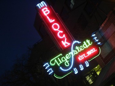 The Tigerstedt block neon sign on Centre Street in a 2002 photo.