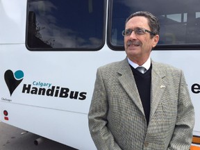Pat Pellegrino, the general manager and CEO of Calgary Handi-bus, stands in front of one of his agency's buses on May 6, 2015. Calgary Transit announced that the city is amalgamating the Handi-bus with Access Calgary.