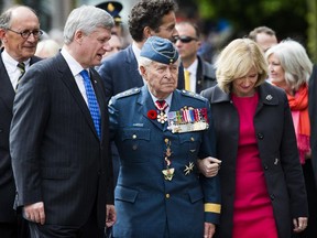 Prime Minister Stephen Harper arrives with his wife Laureen and Maj.-Gen. Richard Rohmer at a parade in Wageningen, Netherlands, on May 5 marking the 70th anniversary of the surrender of Nazi forces.