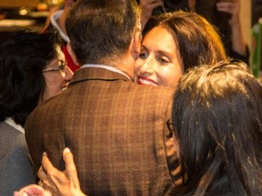 Chestermere-Rockyview Wildrose candidate Leela Aheer meets supporters in Chestermere Tuesday night May 5, 2015.  Aheer won the riding.