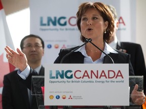 British Columbia Premier Christy Clark speaks at an announcement about a joint venture agreement with Shell Canada Energy, PetroChina Corporation, Korea Gas Corporation and Mitsubishi Corporation to develop a proposed liquefied natural gas (LNG) export project on April 30, 2014.