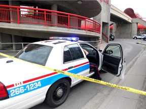 Calgary Police investigated after a pedestrian accident at the intersection of 15th Avenue SE and Macleod Trail on May 29, 2015. A woman in her 80s was taken to foothills hospital serious potentially life threatening condition after being struck by a Jeep. Roads were briefly closed in the area as police investigated.