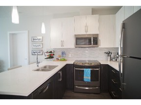 The U-shaped kitchen in Suite A1 at Viridian.