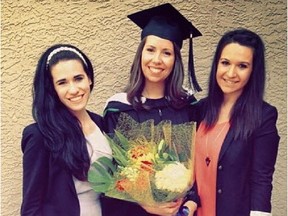 Courtney Bohn, left, Jillian Lavallee, centre and Kristina Chayipova at Lavelle's university graduation, June 2014. Lavallee died after the taxi she was in was broadsided in the Beltline early in the morning of Saturday May 2, 2015.