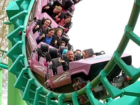CRiders screamed as they rode on the Vortex  while braving the cool morning temperatures to hit the rides during the opening weekend of Calaway Park on May 17, 2015.