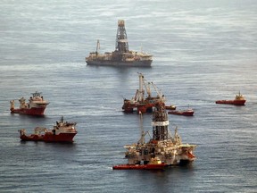 GULF OF MEXICO, LA - JULY 27:  (FILE PHOTO) Ships assist in clean up and containment near the source of the BP Deepwater Horizon oil spill July 27, 2010 in the Gulf of Mexico off the coast of Louisiana. It was reported that National Incident Commander of the Unified Command for the Deepwater Horizon oil spill in the Gulf of Mexico Retired Coast Guard Adm. Thad Allen announced that the leaking BP oil well is effectively plugged and and poses no further threat to the Gulf. The announcement comes five months after an explosion sank a drilling rig and led to the worst offshore oil spill in U.S. history.