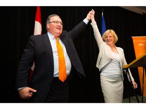 NDP Leader Rachel Notley and veteran MLA Brian Mason