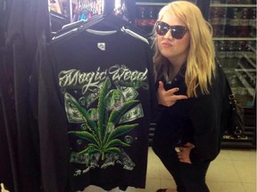 Deborah Drever is pictured in this Facebook photo standing next to a shirt with marijuana on it. Drever took down her Facebook page hours after being elected.