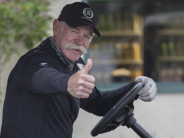 Lanny McDonald, gives the thumbs up at the 21st annual Calgary Flames Alumni Masters Tournament for charity at Heritage Pointe Golf Club in De Winton, on May 28, 2015.